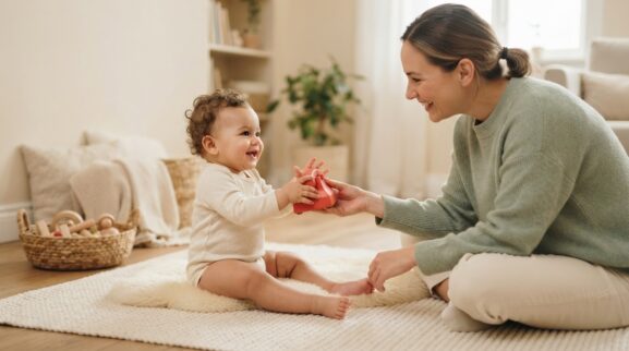 5-Minute Language Play: Social & Functional Words for 10–11 Months learning activity for a 10–11 month old baby