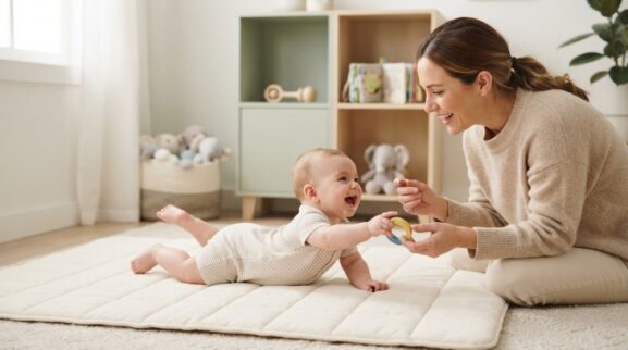 5-Minute Reaching, Rolling & Body Movement Activity for 4–6 Months learning activity for a 4–6 month old baby
