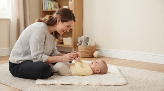 5-Minute Supervised Floor-Time Interaction Activity for 4–6 Months learning activity for a 4–6 month old baby