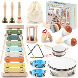 11 in 1 Toddler Musical Instruments, Wooden Percussion Instruments Toy for Kids Baby Preschool Educational Musical Toys Set