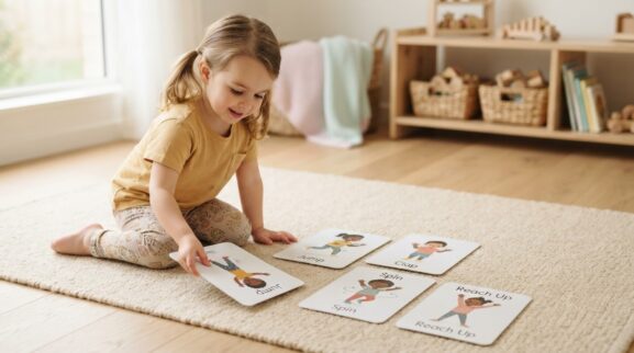 Action Movements Activity Cards for 3 Years printable learning activity for a 3-year-old