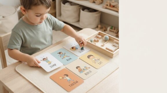Action Words Activity Cards for 3 Years printable learning activity for a 3-year-old