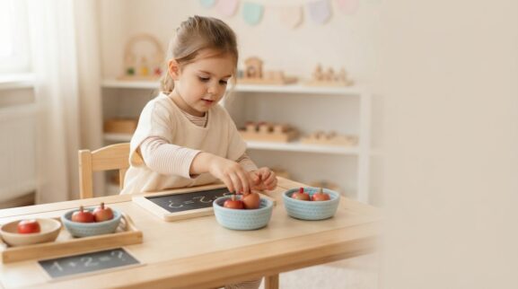 Add the Apples: Practice Addition With Real Objects learning activity for a 4-year-old