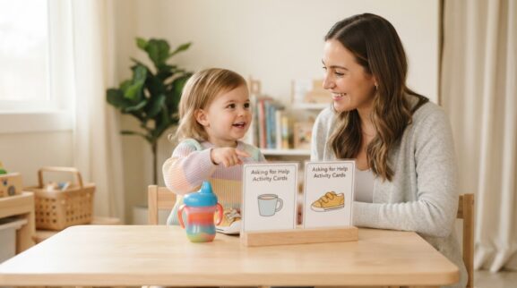 Asking for Help Activity Cards for 2 Years printable learning activity for a 2-year-old