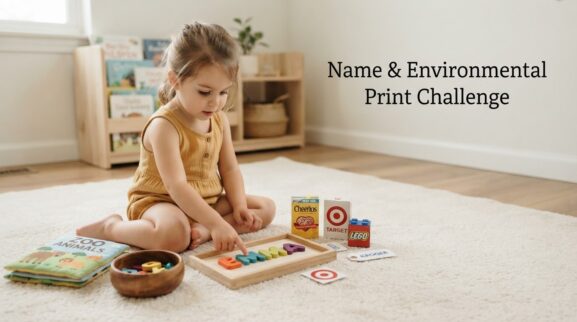 Book & Literacy Play: Name & Environmental Print for 3 Years learning activity for a 3-year-old