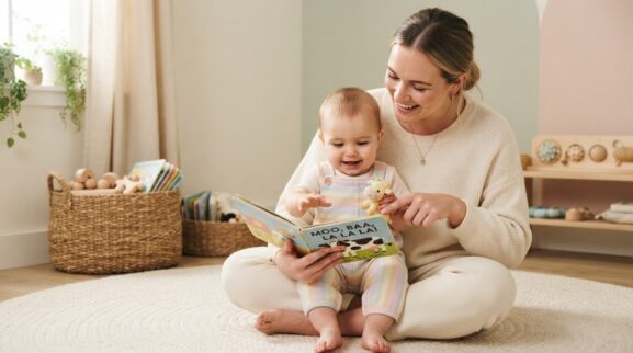 Book & Literacy Play: Shared Reading for 10–11 Months learning activity for a 10–11 month old baby