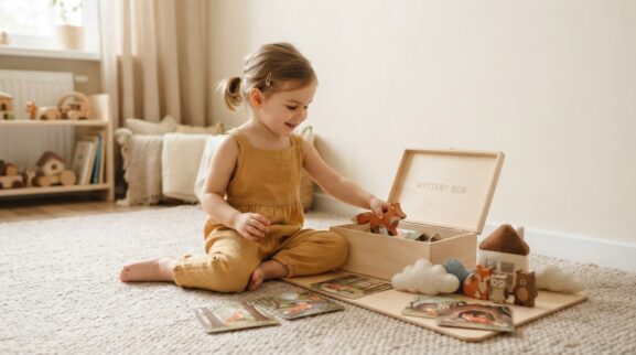 Booza's Mystery Box learning activity for a 3-year-old