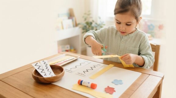 Cutting & Paper Skills Activity Cards for 4 Years printable learning activity for a 4-year-old