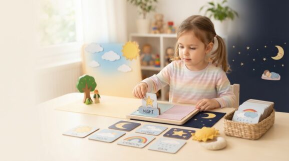 Day, Night & Sky Activity Cards for 3 Years printable learning activity for a 3-year-old