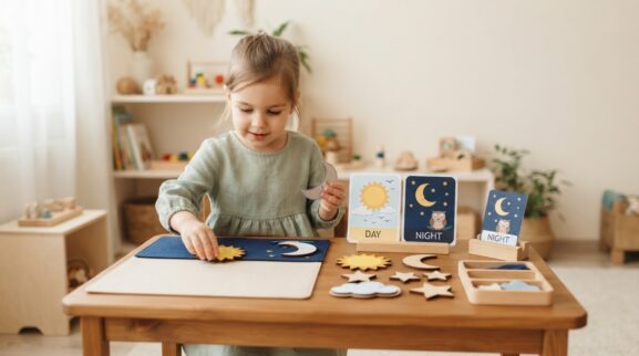 Day, Night & Sky Activity Cards for 4 Years printable learning activity for a 4-year-old