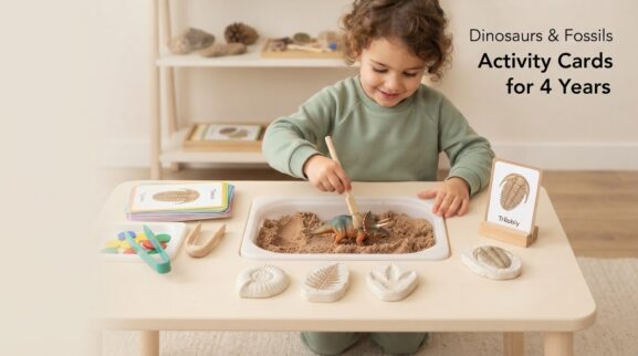 Dinosaurs & Fossils Activity Cards for 4 Years printable learning activity for a 4-year-old