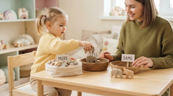 Everyday Comparing More / Less / Same for 2 Years parent learning guide for a 2-year-old