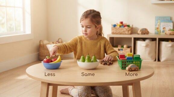 Everyday Comparing More / Less / Same for 5 Years parent learning guide for a 5-year-old