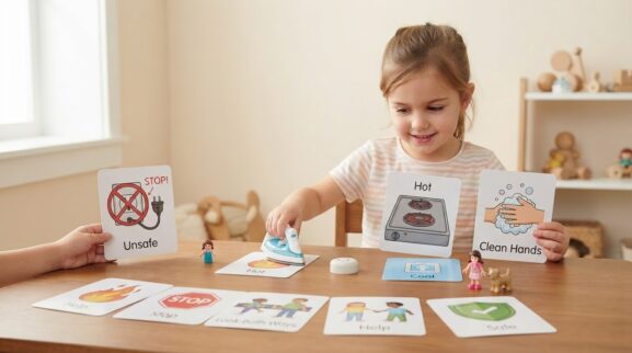 Everyday Safety Words Activity Cards for 4 Years printable learning activity for a 4-year-old