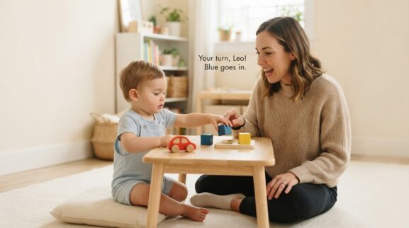 Everyday Social-Emotional Learning: Turn Taking for 1 Year parent learning guide for a 1-year-old