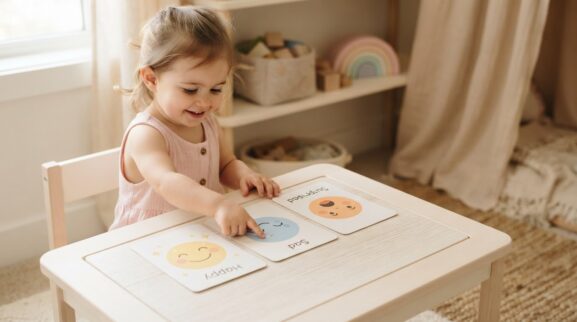 Feelings Vocabulary Activity Cards for 1 Year printable learning activity for a 1-year-old