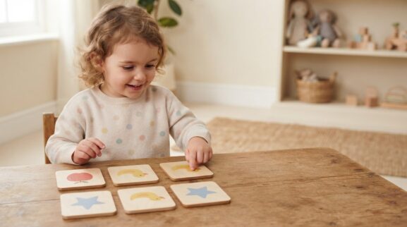 First Words Memory: How to Start With Fewer Pairs learning activity for a 3-year-old