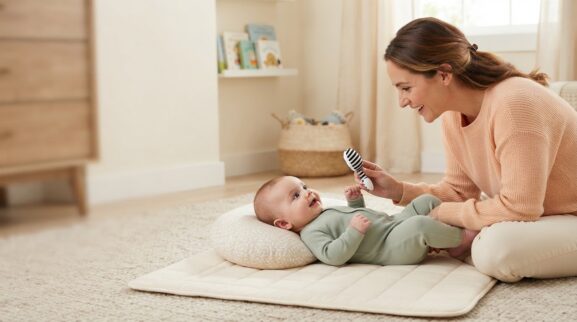 Hands-On Guide: Visual Attention & Tracking for 4–6 Months parent learning guide for a 4–6 month old baby