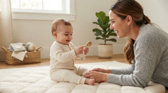 Hands-On Play: Hand-Eye Coordination for 4–6 Months learning activity for a 4–6 month old baby