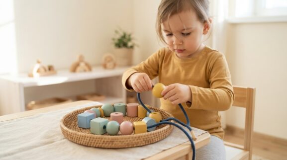 Hands-On Play: Lacing & Threading for 3 Years learning activity for a 3-year-old