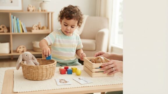 Hands-On Play: Put In / Take Out for 2 Years learning activity for a 2-year-old