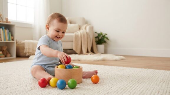Hands-On Play: Put In / Take Out for 7–9 Months learning activity for a 7–9 month old baby