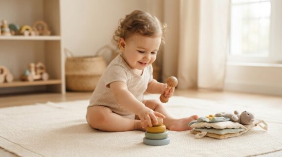 Hands-On Play: Reaching & Grasping for 1 Year learning activity for a 1-year-old