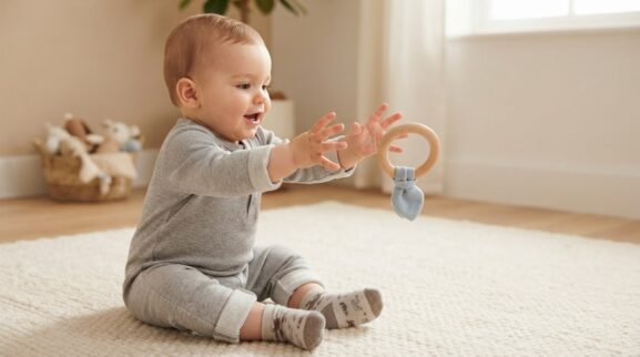 Hands-On Play: Reaching & Grasping for 10–11 Months learning activity for a 10–11 month old baby