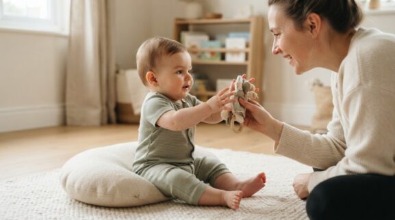 Hands-On Play: Reaching & Grasping for 4–6 Months learning activity for a 4–6 month old baby