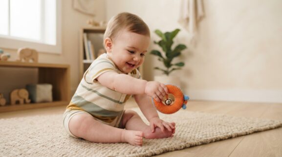 Hands-On Play: Reaching & Grasping for 7–9 Months learning activity for a 7–9 month old baby