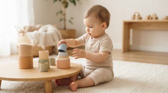 Hands-On Play: Stacking & Nesting for 10–11 Months learning activity for a 10–11 month old baby