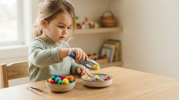 Hands-On Play: Tongs / Tweezers for 4 Years learning activity for a 4-year-old