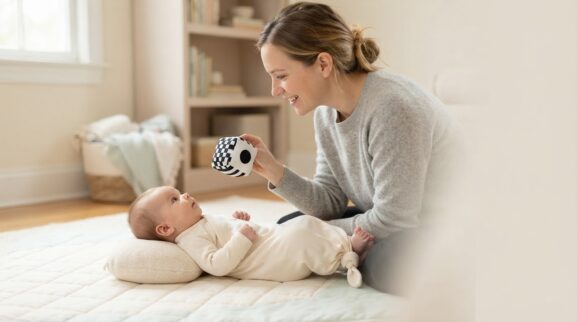 Hands-On Play: Visual Attention & Tracking for 0–3 Months learning activity for a 0–3 month old baby