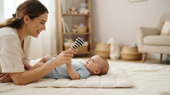 Hands-On Play: Visual Attention & Tracking for 4–6 Months learning activity for a 4–6 month old baby
