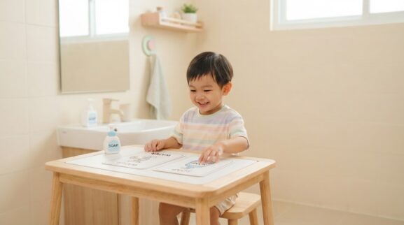 Handwashing Routine Activity Cards for 2 Years printable learning activity for a 2-year-old