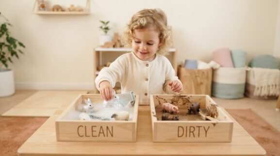 Learn Clean and Dirty Through Play learning activity for a 2-year-old