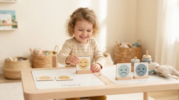 Learn Happy and Sad Through Play learning activity for a 2-year-old