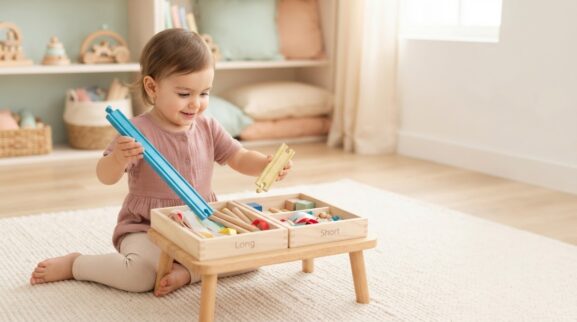 Learn Long and Short Through Play learning activity for a 2-year-old