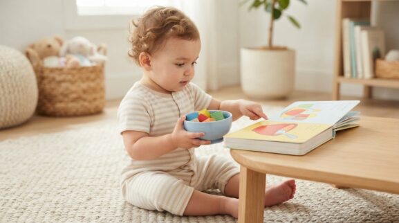 Bowl learning activity for a 1-year-old