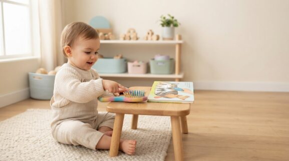Brush learning activity for a 1-year-old