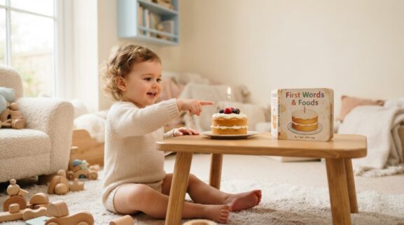 Cake learning activity for a 1-year-old