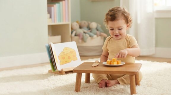 Cheese learning activity for a 1-year-old