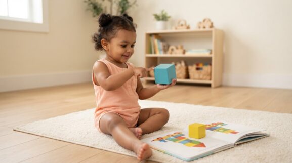 Cube learning activity for a 2-year-old