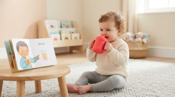 Drink learning activity for a 1-year-old