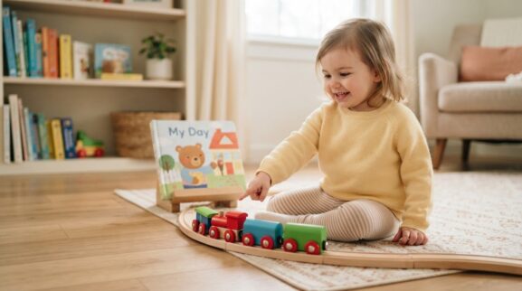In Front learning activity for a 2-year-old