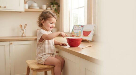 Kitchen learning activity for a 2-year-old