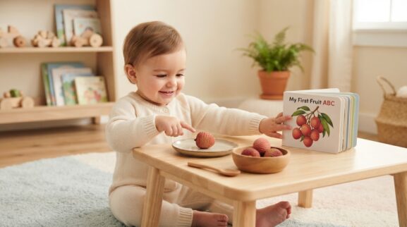 Lychee learning activity for a 1-year-old