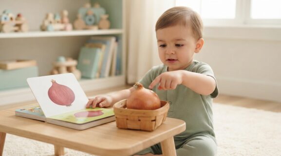 Onion learning activity for a 1-year-old