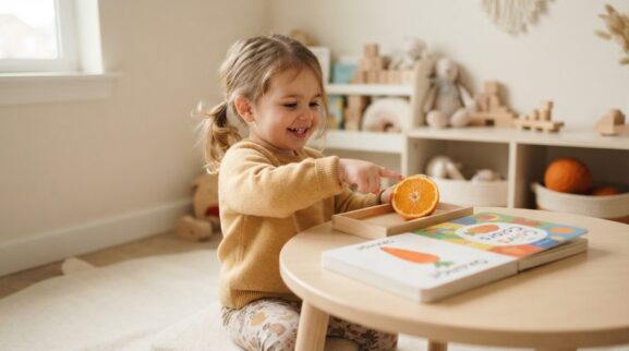 Orange learning activity for a 2-year-old
