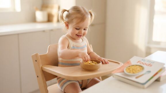 Pasta learning activity for a 1-year-old